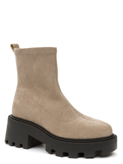 Taupe Suede Ankle Boot with Chunky Sole