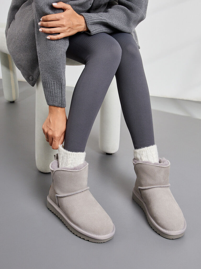 Gray Suede Ankle Boots with Plush Lining