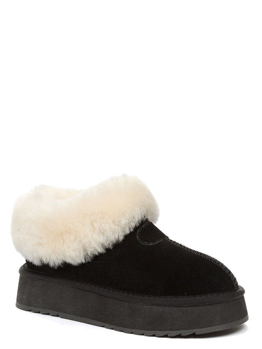 Black Suede Platform Slip-On with Faux Fur Lining