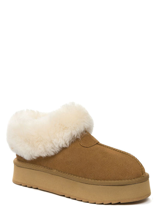 Brown Shearling Lined Suede Slippers