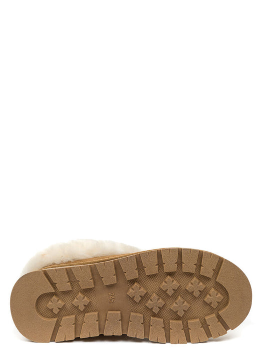 Brown Shearling Lined Suede Slippers