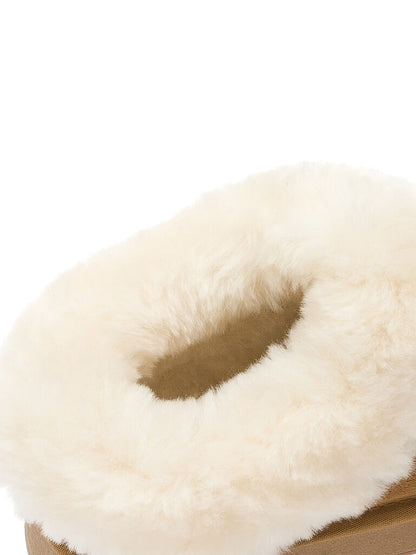 Brown Shearling Lined Suede Slippers