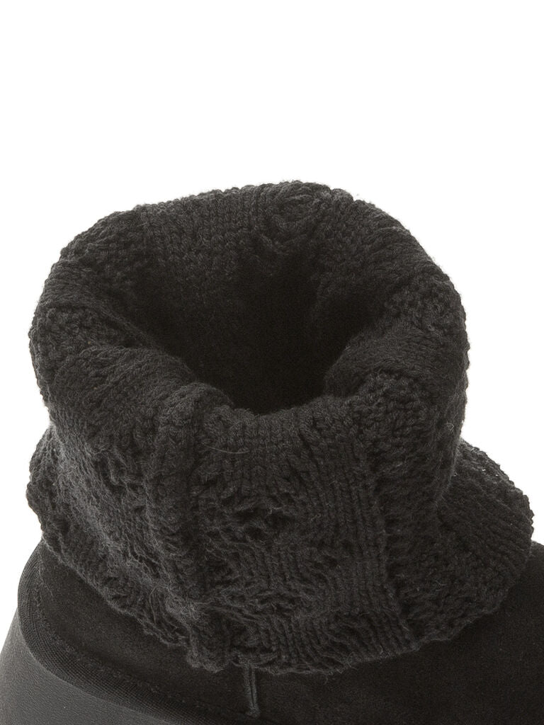 Black Cable Knit High-Top Boots with Contrast Cuff