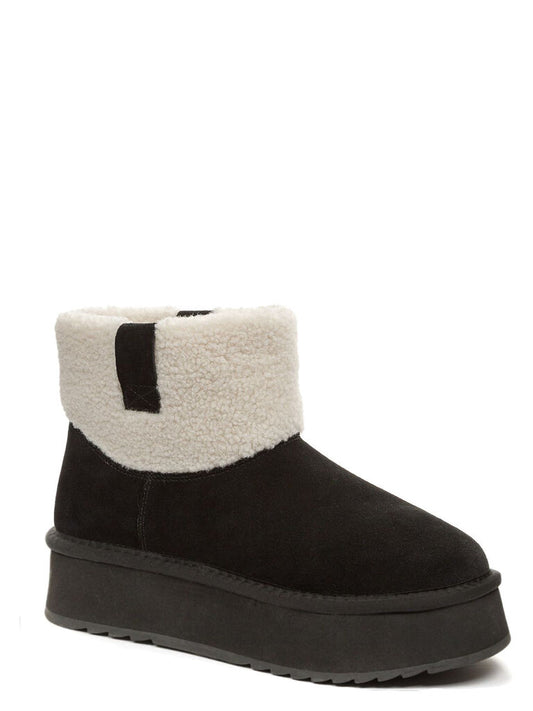 Black Suede Platform Boot with Shearling Cuff