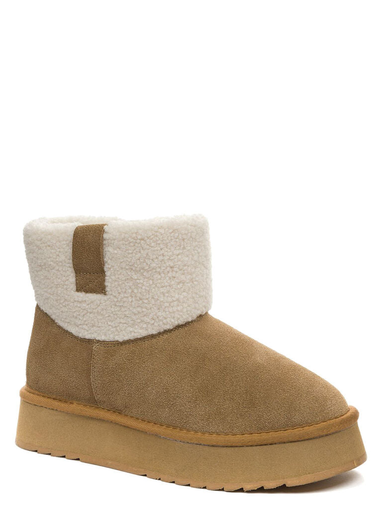 Chestnut Suede Ankle Boots with Shearling Collar