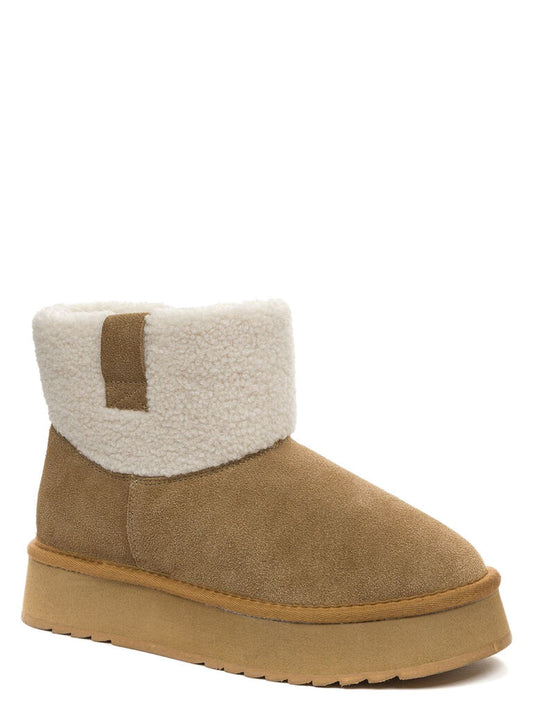 Chestnut Suede Ankle Boots with Shearling Collar