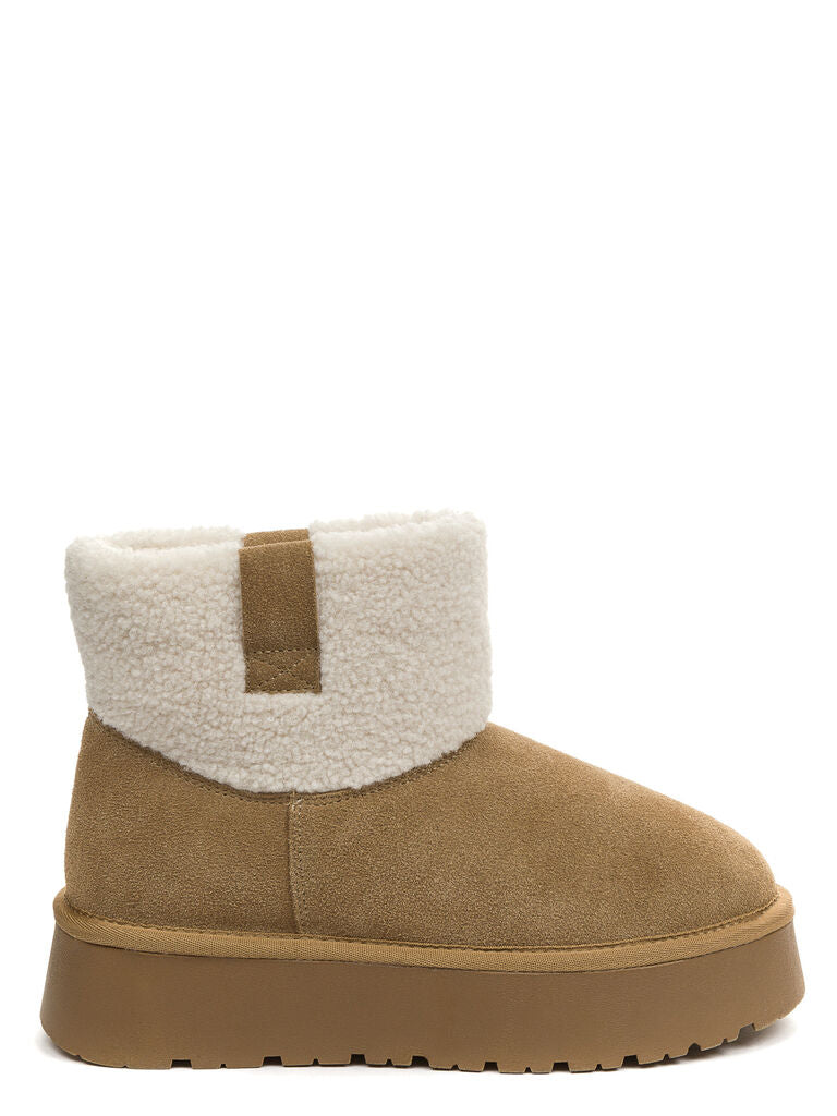 Chestnut Suede Ankle Boots with Shearling Collar