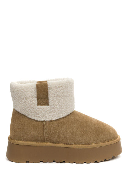 Chestnut Suede Ankle Boots with Shearling Collar