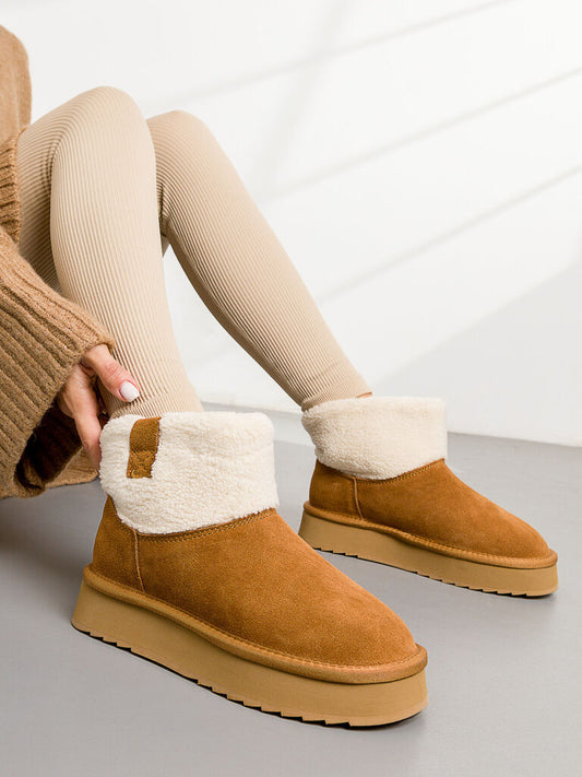 Chestnut Suede Ankle Boots with Shearling Collar