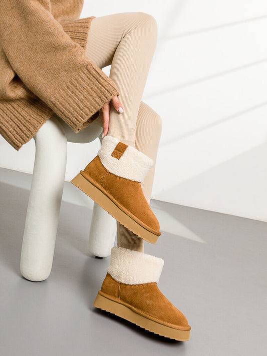Chestnut Suede Ankle Boots with Shearling Collar
