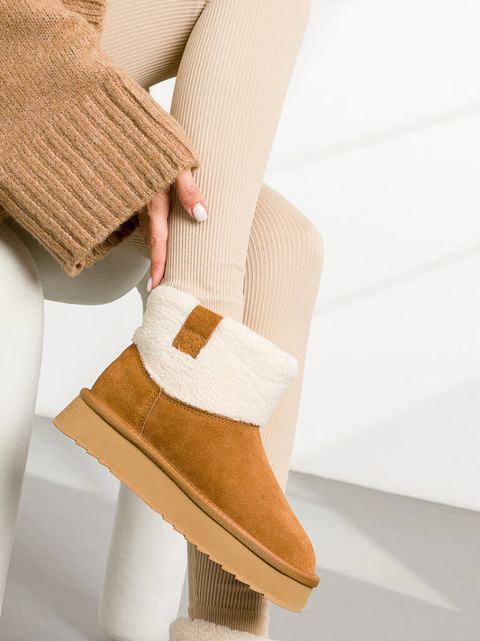 Chestnut Suede Ankle Boots with Shearling Collar