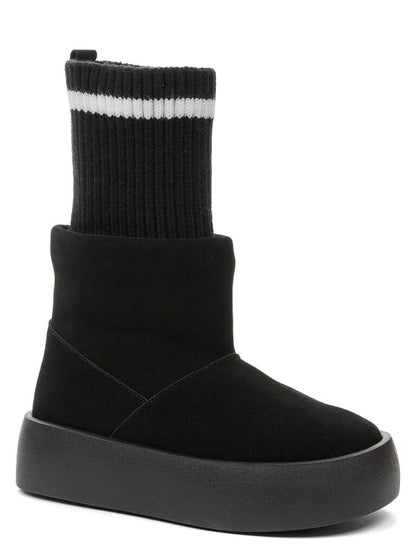 Black Suede Platform Boot with Ribbed Sock Top