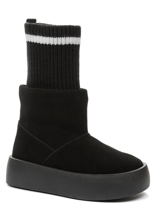 Black Suede Platform Boot with Ribbed Sock Top