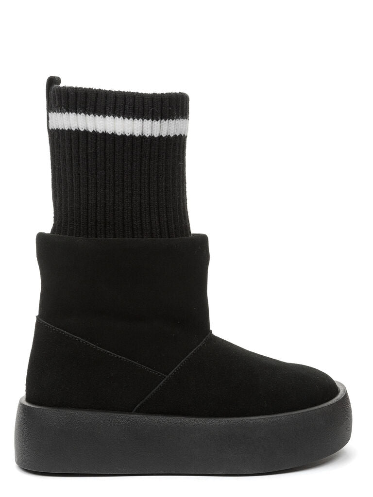 Black Suede Platform Boot with Ribbed Sock Top