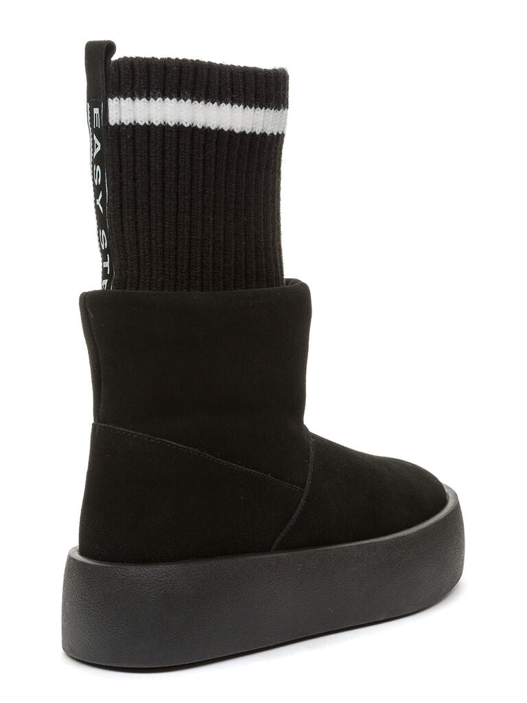 Black Suede Platform Boot with Ribbed Sock Top