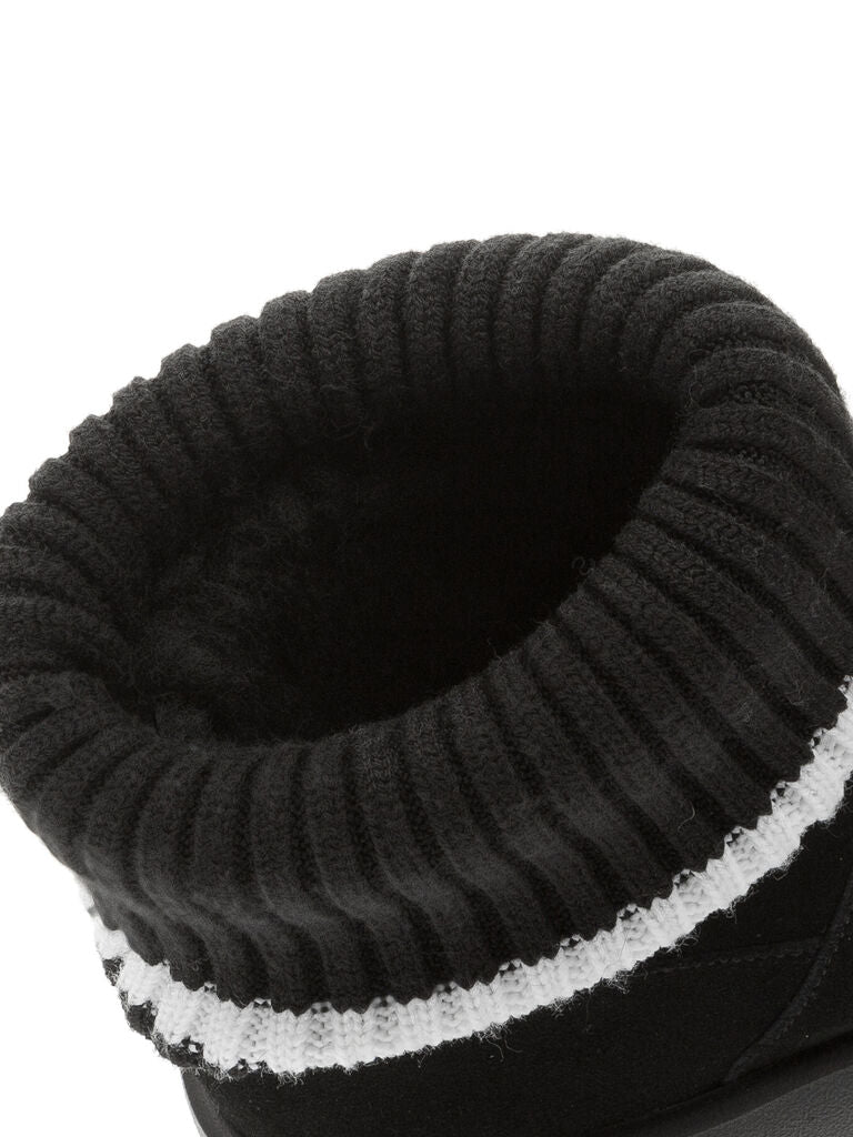 Black Suede Platform Boot with Ribbed Sock Top