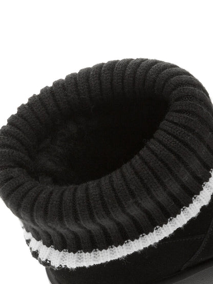 Black Suede Platform Boot with Ribbed Sock Top
