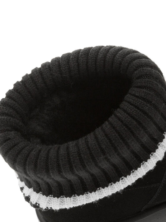 Black Suede Platform Boot with Ribbed Sock Top