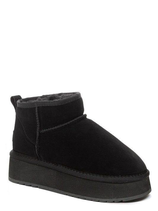 Black Suede Ankle Boot with Platform Sole