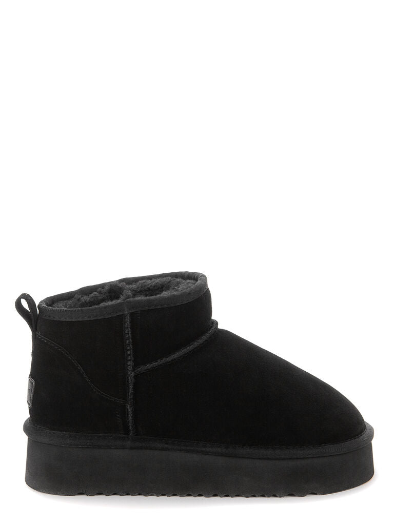 Black Suede Ankle Boot with Platform Sole
