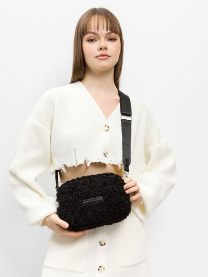 Black Textured Crossbody Bag with Removable Strap