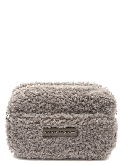 Gray Faux Shearling Crossbody Bag
