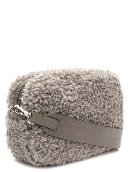 Gray Faux Shearling Crossbody Bag