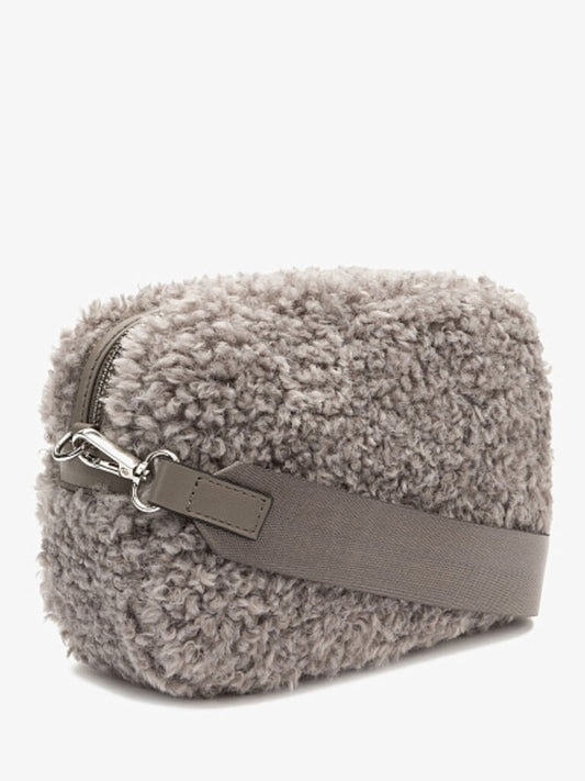 Gray Faux Shearling Crossbody Bag