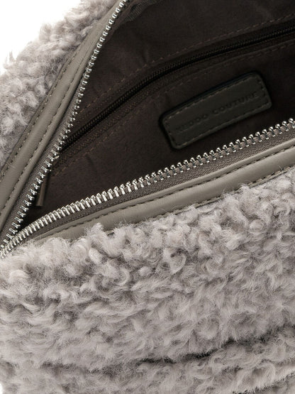 Gray Faux Shearling Crossbody Bag