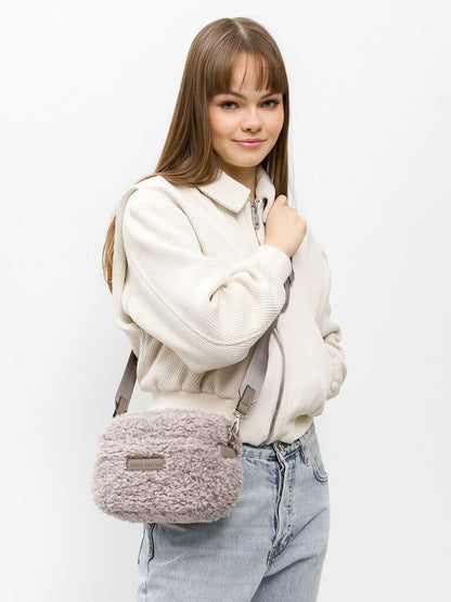 Gray Faux Shearling Crossbody Bag