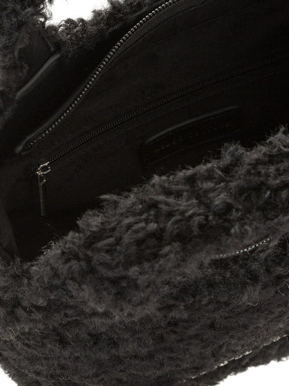 Black Faux Fur Mini Tote Bag with Detachable Strap