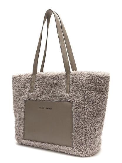 Taupe Faux Fur Tote Bag with Leather Accents