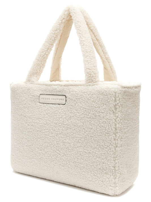 Cream Textured Tote with Plush Design