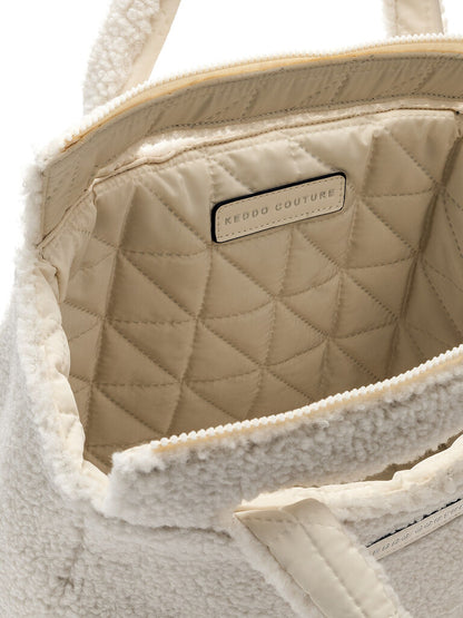 Cream Textured Tote with Plush Design