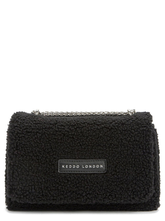 Black Textured Clutch with Chain Strap