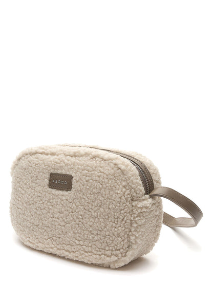 Cream Textured Cosmetic Bag with Handle