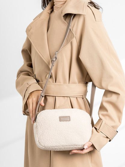 Cream Textured Cosmetic Bag with Handle