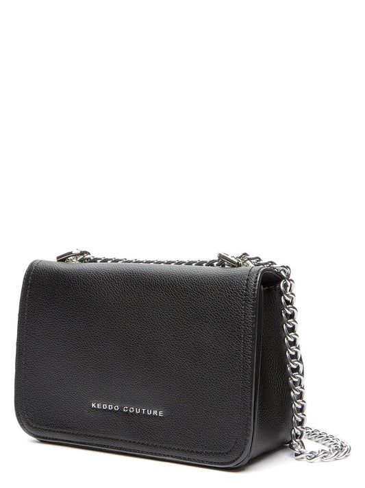 Black Textured Shoulder Bag with Chain Strap