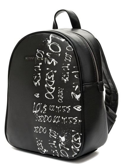 Black Printed Backpack with Graffiti Detail