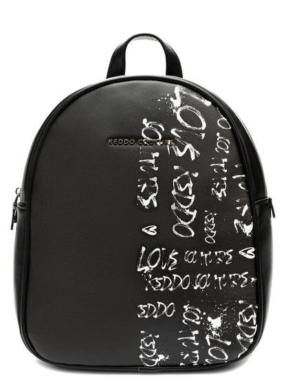 Black Printed Backpack with Graffiti Detail