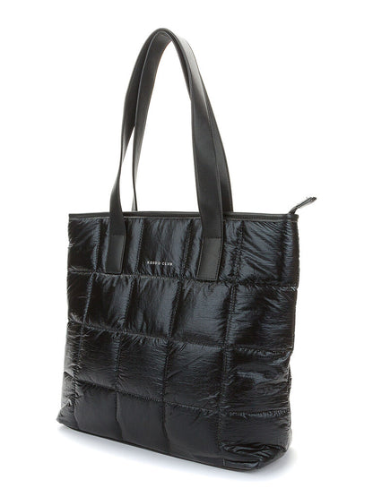 Black Quilted Tote Bag with Glossy Finish