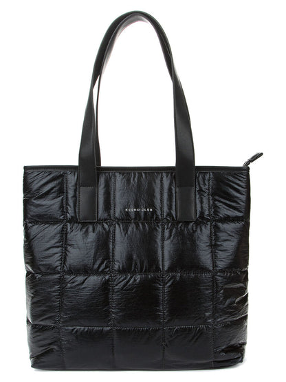 Black Quilted Tote Bag with Glossy Finish