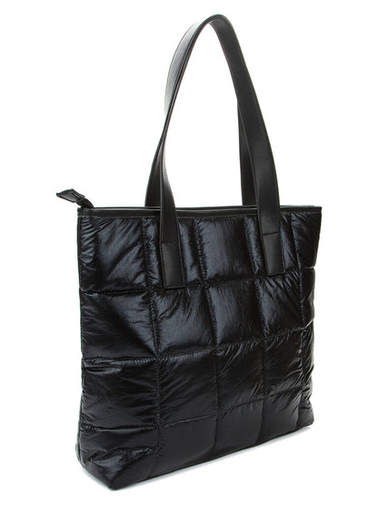 Black Quilted Tote Bag with Glossy Finish