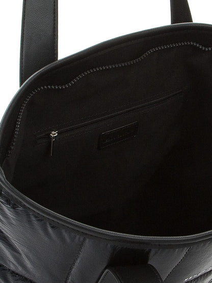 Black Quilted Tote Bag with Glossy Finish