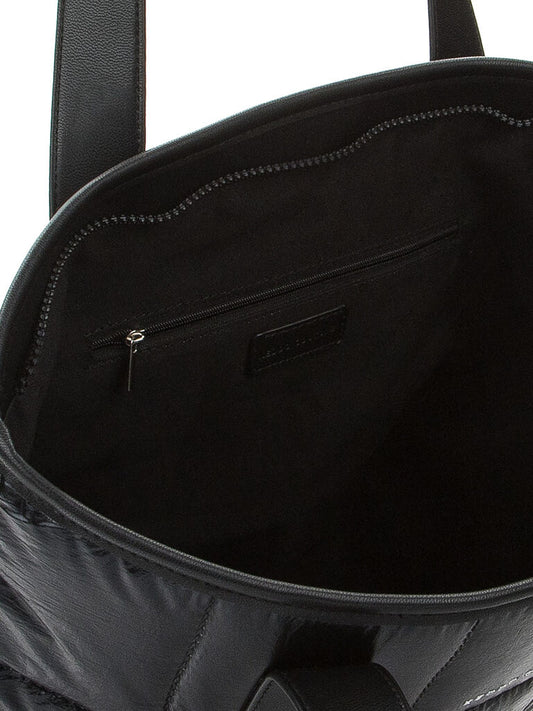 Black Quilted Tote Bag with Glossy Finish