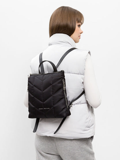 Black Quilted Backpack with Dual Zipper