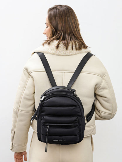 Black Quilted Backpack with Front Pocket