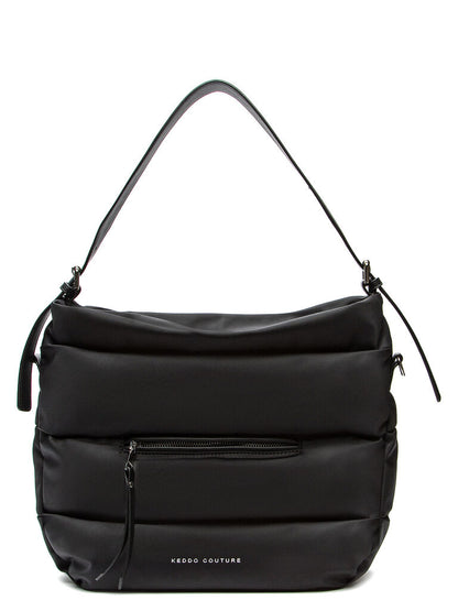 Black Quilted Shoulder Bag with Adjustable Strap