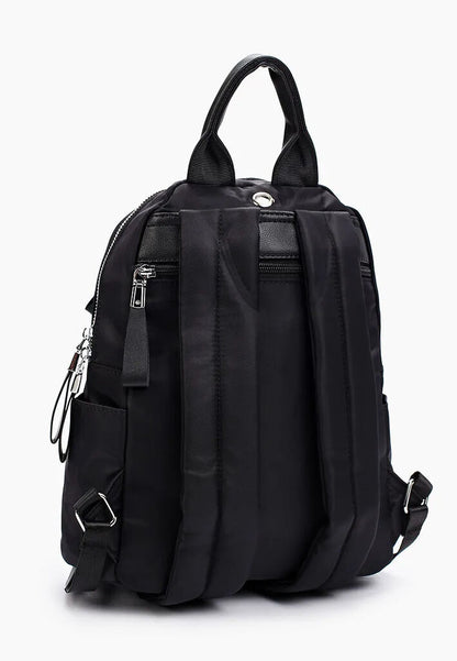 Black Nylon Backpack with Arched Zipper