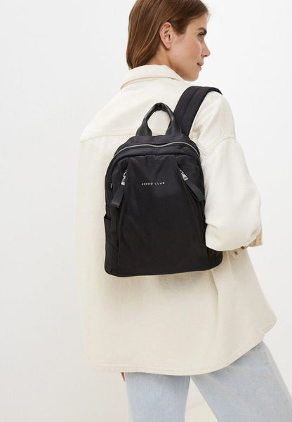 Black Nylon Backpack with Arched Zipper